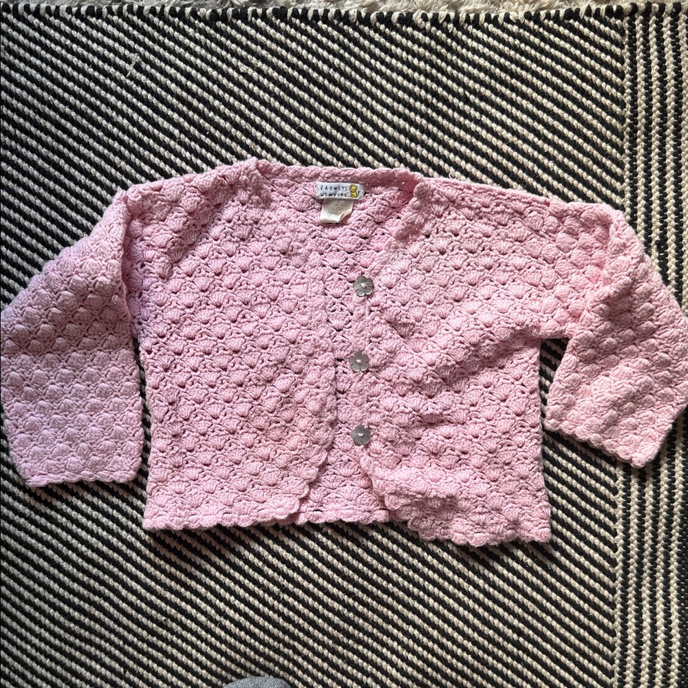 Barneys New York Pink Crochet Knit Cardigan
